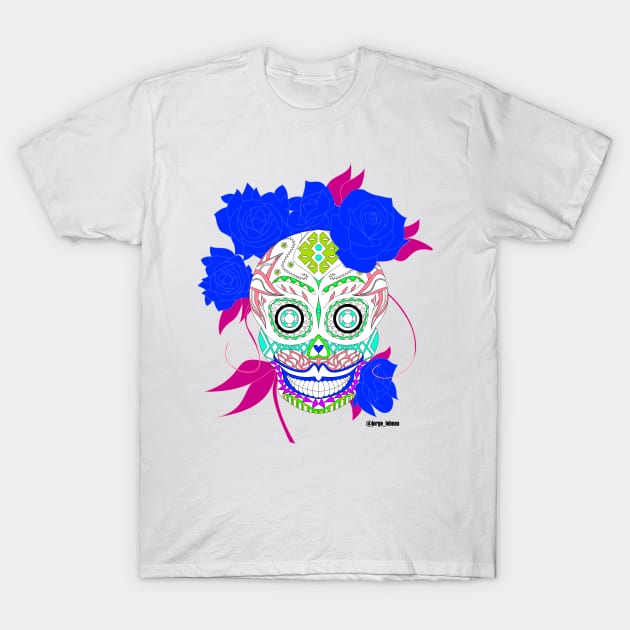 mexican grim reaper in adela catrina calavera style ecopop T-Shirt by jorge_lebeau